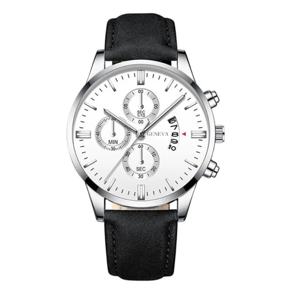 Mode Herr Sportklockor Lyx Herr Rostfritt stål Quartz Watch för Man Business Casual Watch Leather Silver White