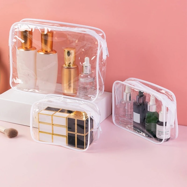 1 ST Vattentät PVC kosmetikaväska Tvätta Skönhetsväskor Kit Hemresa Transparent sminkväska Toalettväska Badprodukter Förvaringsväska Pink(.605) M(.605)