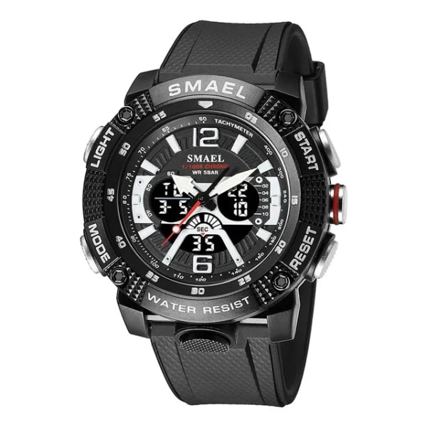 2023 Nya Sportklockor Herr SMAEL Vattentät Analog Digital Quartz Armbandsur Man Mode Stoppur Alarm Clock 8058 Man Watch Black