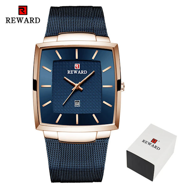 REWARD Mode Blå Herrklockor 2023 Ny Topp Watch Herr Business Vattentät Quartz Armbandsur i rostfritt stål Blue(.400)