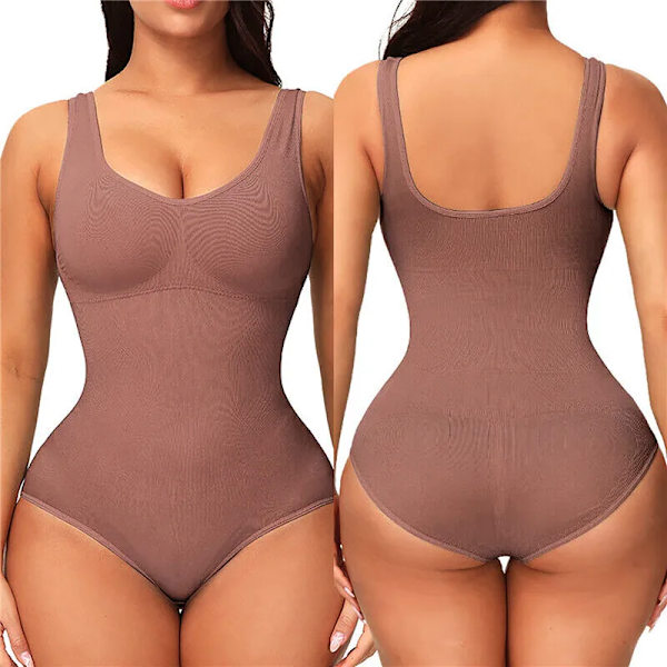 Body Shapewear Kvinnor Ärmlös Waist Trainer Magkontroll Korsett i ett stycke Reduktivt slimmande underkläder Coffee 2XL