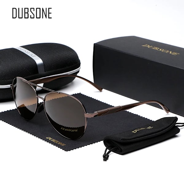 Dubsone 2021 Märke Herr Solglasögon i aluminium Polariserade UV400 Spegel Solglasögon för män Kvinnor För Herr Oculos de sol Brown Original