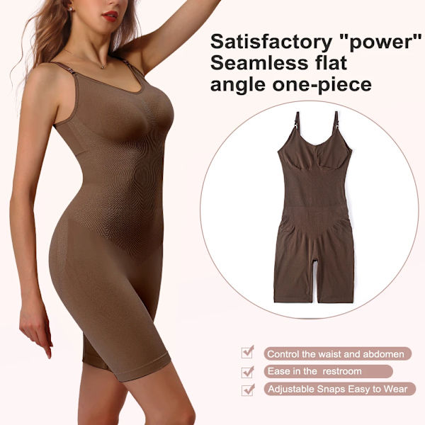 MISTHIN Kvinnor Helkroppsformare Magkontroll Långa trosor Sömlös Bodysuit Rem Kompression BH Plus Underkläder Slimming Shorts Brown M