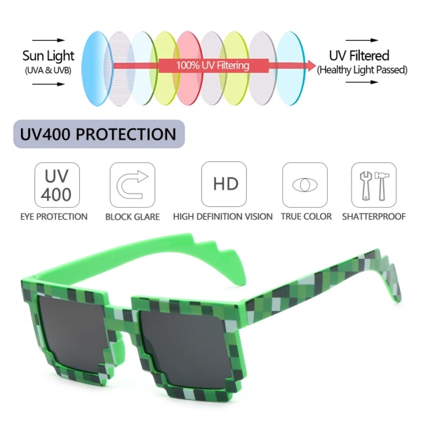 Barn och vuxna Solglasögon Cosplay Actionspel Toy Square Glasögon Pixel Mosaic Solglasögon Thug Life Solglasögon For Adults purple