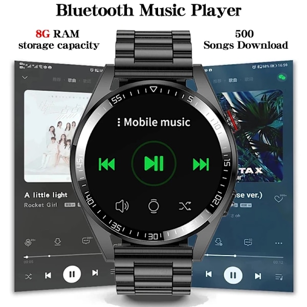 Ny Bluetooth Call Smart Watch 454*454 AMOLED 1,39 tums watch Visa alltid tiden 8GB lokal musik Smartwatch Herr Mesh Belt Dark gray Original box