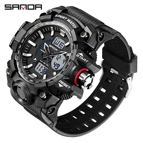 Mode SANDA Toppmärke G-stil Ny Lyx Sport Män Watch Casual Militärklockor Män Vattentäta manliga klockor Black white  3132