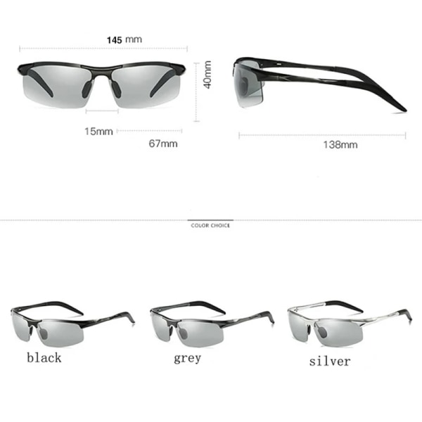 AORON Herr Photochromic Polarized Solglasögon Aluminiumbåge UV400 Solglasögon Herrglasögon Körglasögon Silver Frame Package A