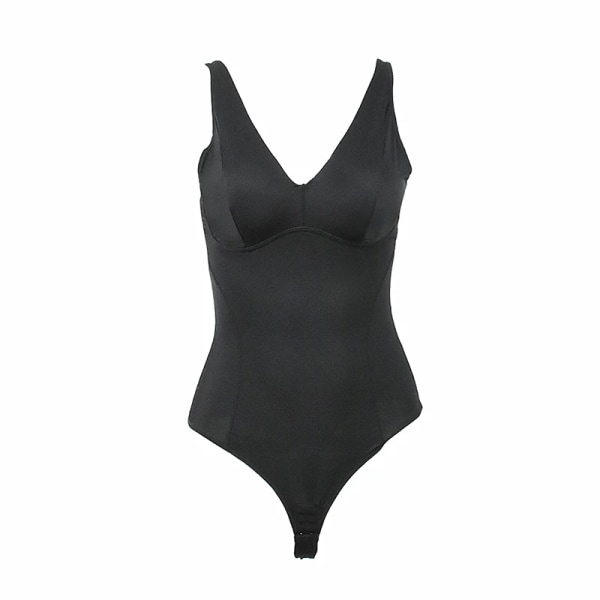 Becirzet Kvinnor Chic Shapewear Body Sexig V-ringad Body med avtagbar kopp Kroppsformare Skinny Black Slimmande Underkläder Bods Black XXL
