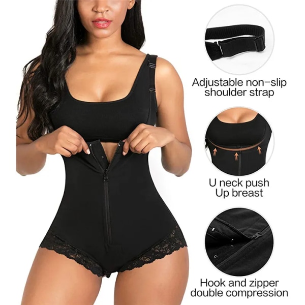 Postpartum Body Shaper Shapewear för gravida kvinnor Sömlös korsett Magkontroll Colombiansk gördel Spets Dragkedja OpenBust Bodysuit Black M
