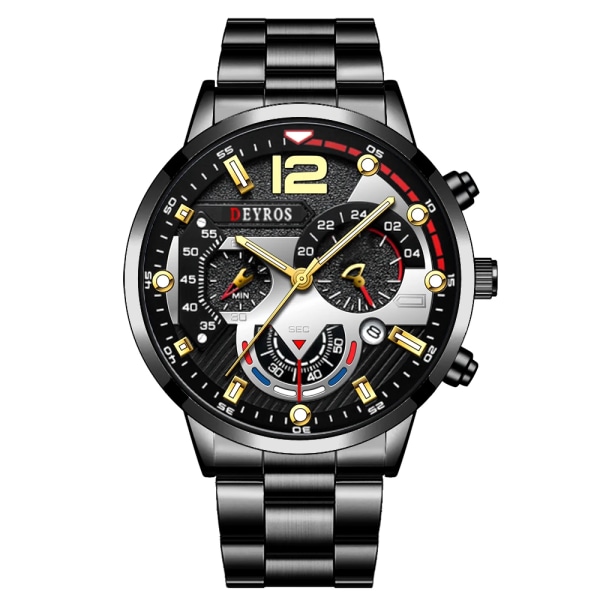 Relogio Lyx Herrklockor Guld Rostfritt Stål Kvarts Watch För Män Business Luminous Läder Armbandsklocka As Shown 7