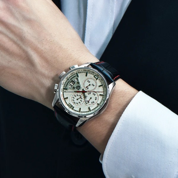 Pagani Design New Chronograph Stop Watch Luminous Watch Single Calendar Sports Läderklockor för män -PD-3306BRE white red B