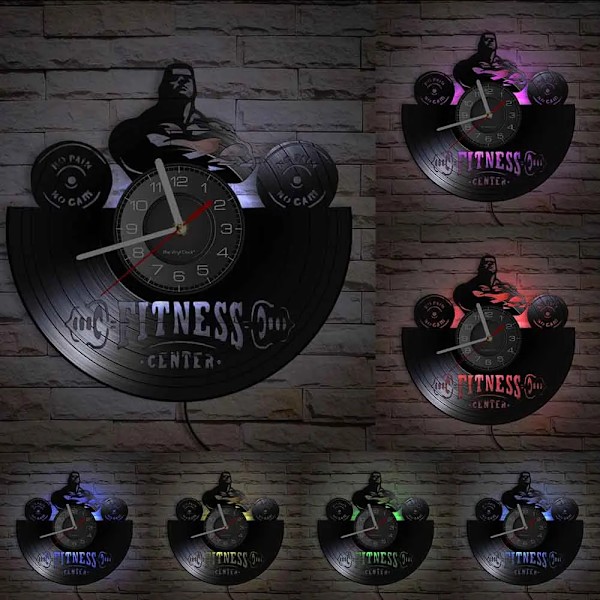 Bodybuilding Väggklocka Tillverkad av Äkta Vinylskiva Träning Tyngdlyftning Gymutrustning LED Bakgrundsbelysning Modern Klocka Till Kroppsbyggare With LED(.104)