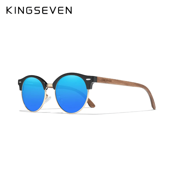 KINGSEVEN Handgjorda högkvalitativa solglasögon i svart valnötsträ Herr Kvinnor Polariserade spegel Solglasögon Man UV400 Solglasögon Oculos Blue Origina