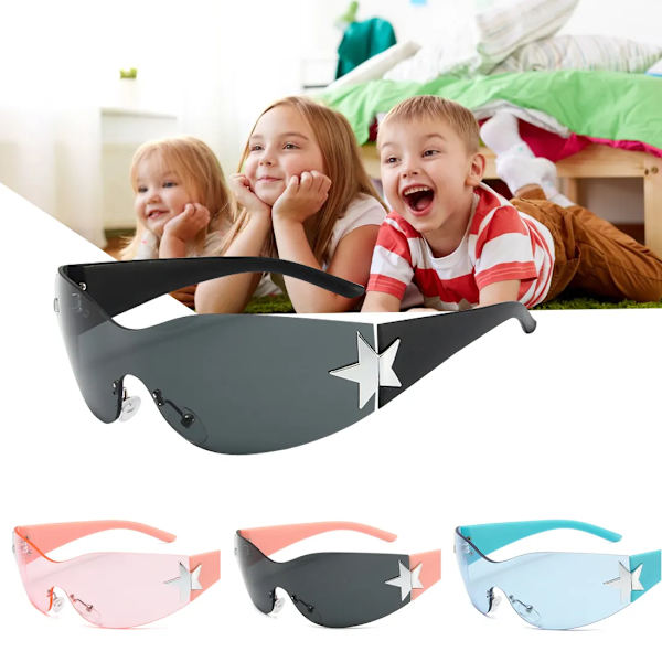 Barn Lyx Punk Sport Båglösa Solglasögon UV400 Pojkar Flickor Y2K Stars Goggles Solskydd Glasögon Modeglasögon för barn gray