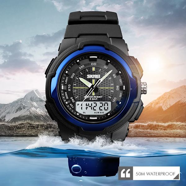 SKMEI Dual Display Quartz Watch Herr Utomhussportklockor Digitala Elektroniska Herrklockor Vattentät Top Märke Lyx Watch gold