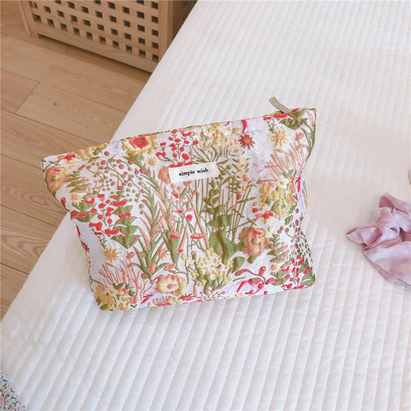 Canvastyg Damkosmetikväska Dam Clutch Nytt blommiga sminkväskor Rese sanitetsbinda Organizer Förvaringspåse Blue