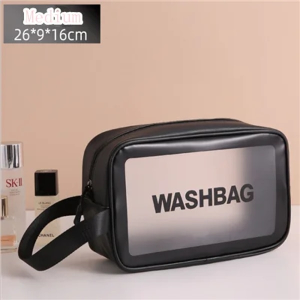 Kvinnor Bärbar Resetvättväska Kvinna Transparent Vattentät Makeup Förvaringspåse Stor kapacitet Kosmetisk Organizer Case Medium  black