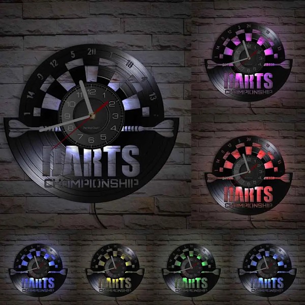 Dartspel Pub Vinyl Retro Skivspelare Väggklocka Mancave Spelrum Dekoration Retro Tidsmätare Darttavla Bar Nattklubb Disk Hantverk With LED(.101)