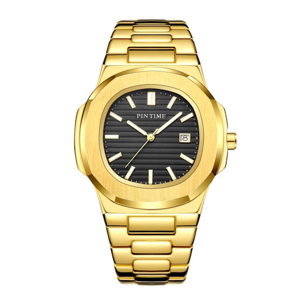 PINTIME Nytt mode för män Casual PP watch Frostat case Quartz Urtavla Klockor Lyxdesign Män Sport Armbandsur Present med låda gold with black