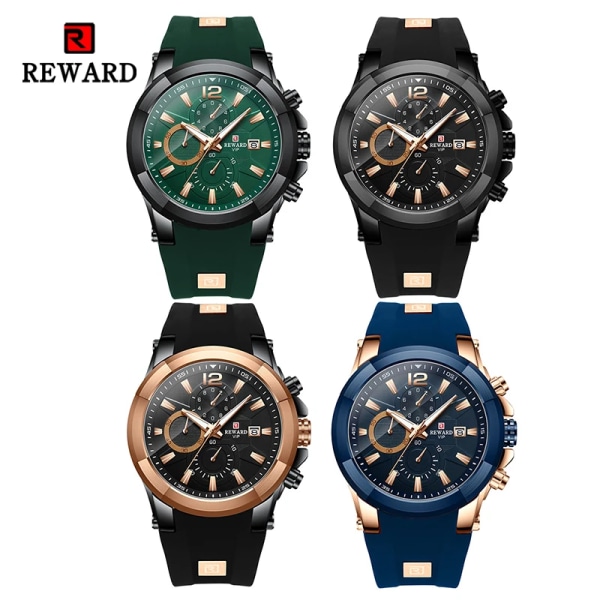 REWARD Mode Watch Vattentät Chronograph Timepiece Man Sport Date Quartz Armbandsur Anti-Scratch Luminous Watch Black