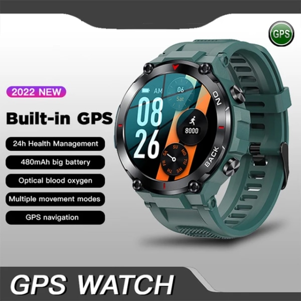 LIGE GPS Ny Smart Watch Herr Utomhussport Fitness Armband Blodtrycksklocka IP68 Vattentät Smartwatch För Android IOS Green GPS