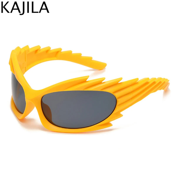 Spike Rectangle Solglasögon Dam Män Y2K Sports Star Solglasögon Lyxmärke Svart Retro Punk 2000-talsglasögon UV400 C2 Yellow Gray With screwdriver