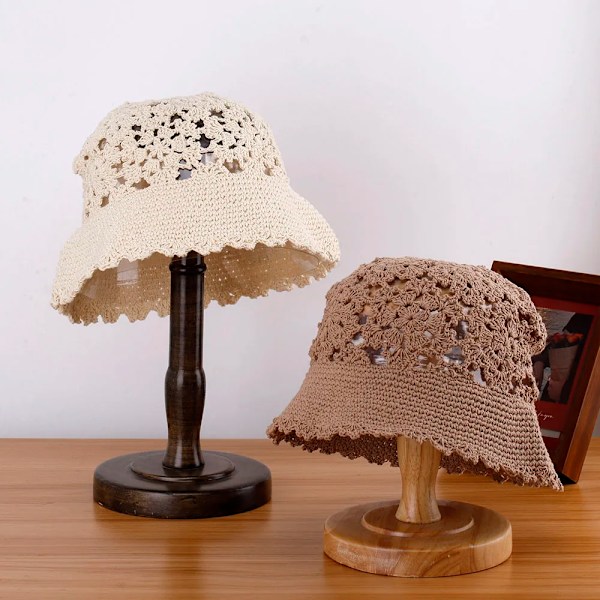 Virkade mössor, hinkhatt, beanie, basker, kepsar för kvinnor, platta kepsar, lyxiga designermärken, sommarhatt, capjacqueus-hatt khaki 56-58cm
