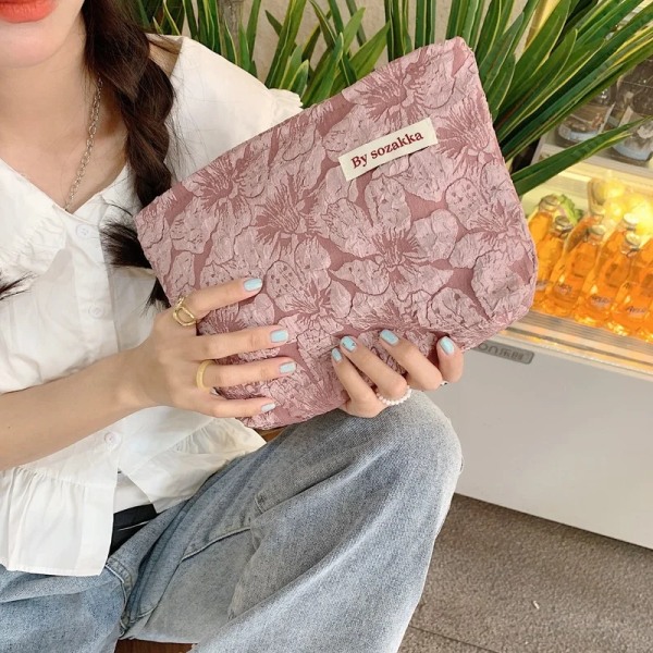 Stor Kvinnor Blommig Kosmetikväska Blommor Sminkväska Resesmink Case Organizer Kvinnlig Handväska Clutch Handväska Dragkedja A