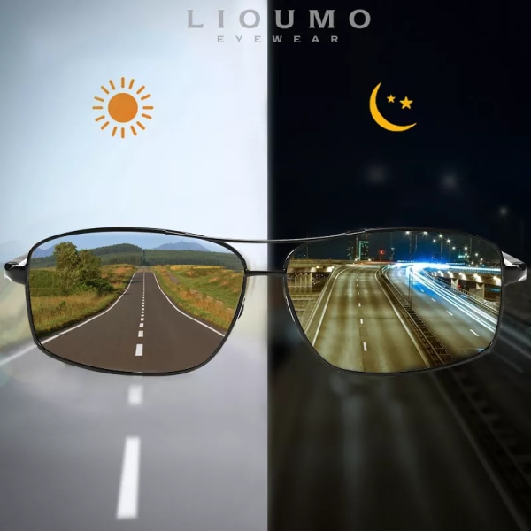 LIOUMO Top Photochromic Solglasögon Män Kvinnor Polariserade kameleontglasögon Körglasögon Antireflex solglasögon zonnebril heren Gold frame LIOUMO