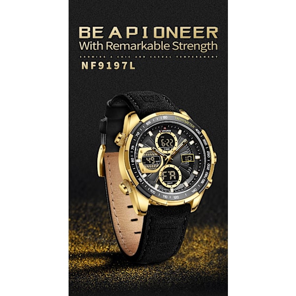 Nya original NAVIFORCE Business Luxury Läder Klockor Herr Sport 3ATM Vattentät LCD Display Watch För Man Quartz Armbandsur BWB