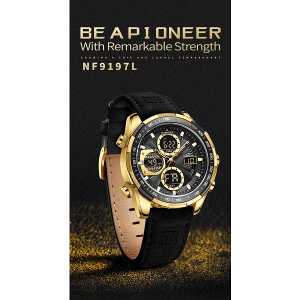 Nya original NAVIFORCE Business Luxury Läder Klockor Herr Sport 3ATM Vattentät LCD Display Watch För Man Quartz Armbandsur BYBDN-BOX