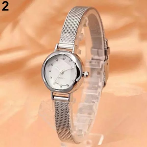 HET FÖRSÄLJNING!!! Dammode Mesh Finlegering Band Strassurtavla Quartz Armband Watch Ny ankomst Silver