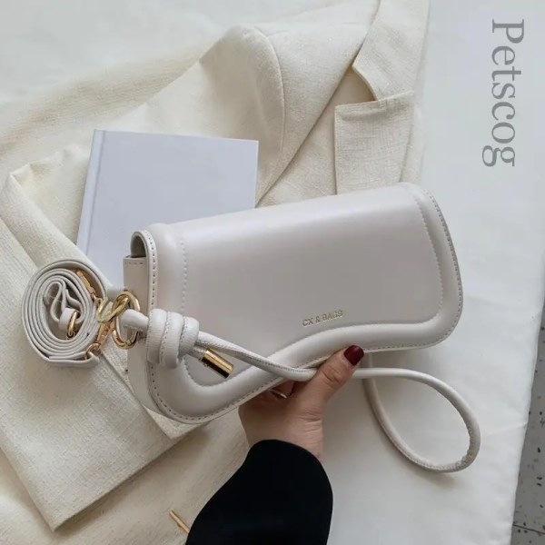 Petscog Luxury Designer Axelväskor Crossbody Väskor För Kvinnor Pu Läder Trend Kvinnlig Underarm Väska Mode Handväska Flap Handväskor White A (20cmMax Length30cm)