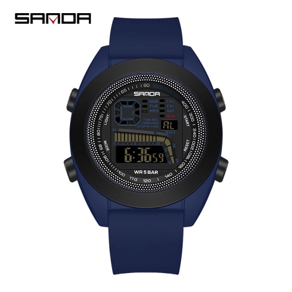 SANDA 9025 Ny elektronisk watch med enkel kärna Multifunktionell silikontejp Utomhussport för män Digital vattentät armbandsur BLUE
