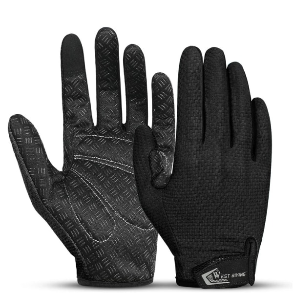 WEST BIKING Summer Cykelhandskar Full Finger MTB Cykelhandskar Pekskärm Halkfri silikon Handledsstöd Körning Ridhandskar Full Finger Black XXL