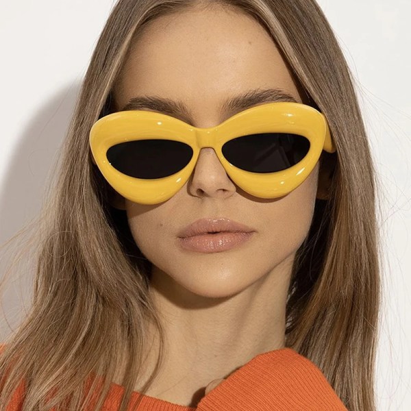 SO&EI Retro Cat Eye Candy Färg Solglasögon Dammodemärke Designer Ovala linsskydd UV400 Män Gul Rosa Solglasögon Yellow grey As the picture