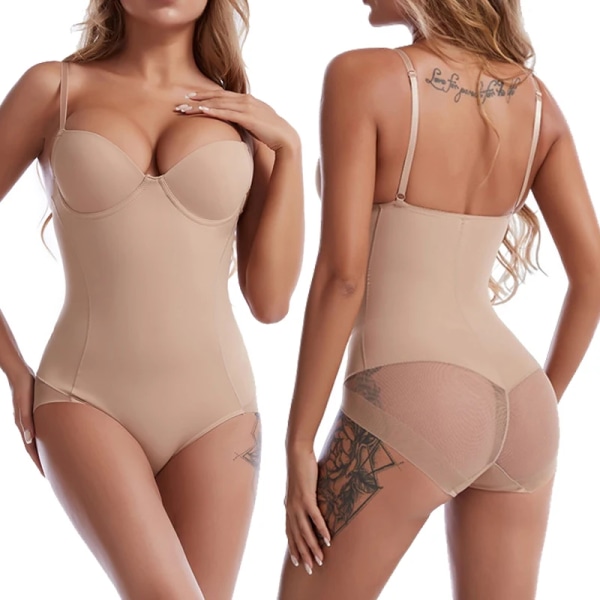 Shapewear Body för kvinnor Magkontroll Kroppsformare med inbyggd BH Kompression Waist trainer Reduktivt slimmande underkläder Skin-Mesh M