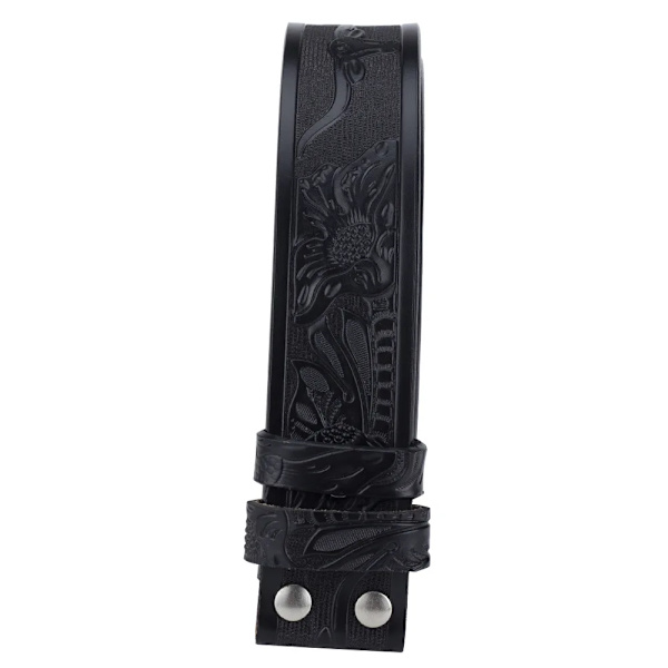 Äkta läderbälte för man utan spänne 3,8 cm bredd Cowskin Tang Grass Cow Eagle Mönster Western Cowboy-bälte Black 115CM