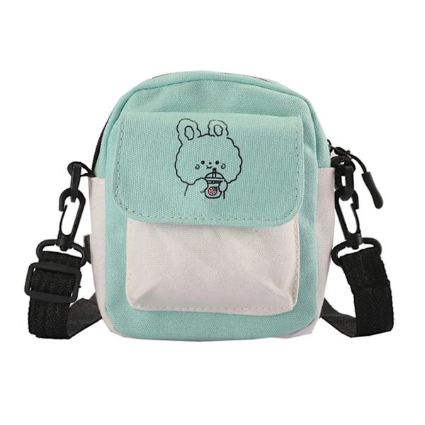Mode Kvinnor Tecknad filmtryck Kontrastfärg Canvas Crossbody Axelremsväska Casual Damer Mini Handväskor Flap Handväska Green