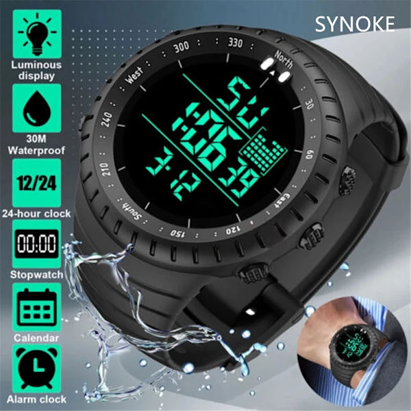 SYNOKE Reloj Militar Digital Watch Mode Quartz Armbandsur Sport Smartwatch Vattentäta Klockor Herr Svart Klocka Pojkar Montre 9648-B-2