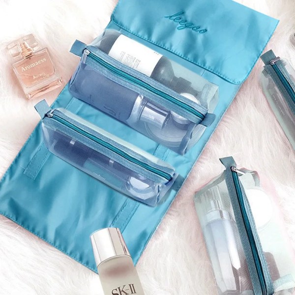 Löstagbar kosmetikaväska bärbar 4 i 1 bärbar hopfällbar förvaringsväska för kosmetikaförvaring med stor kapacitet Sky Blue