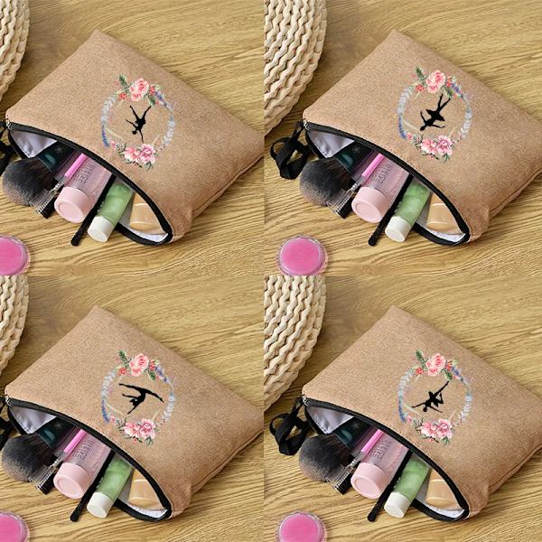 Tjejsminkväska print Klassisk organizer Festtoalettsaker Linne Dragkedja Organizer Tote Förvaringspåse Present C 003 (Linen)