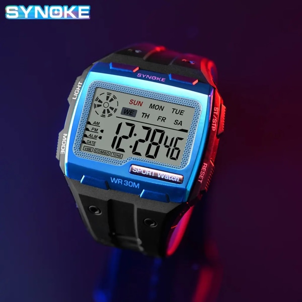 SYNOKE Digital watch för män Stora siffror Lätt att läsa 3ATM Vattentät män Digital watch Utomhussport Lysande funktion silver