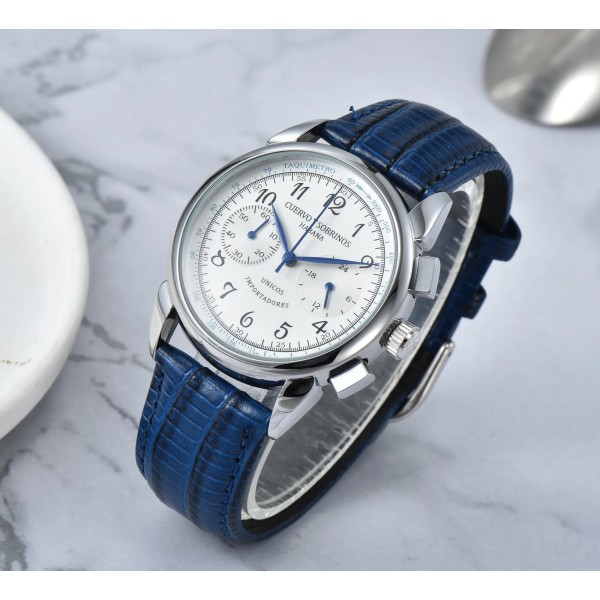 CYS-Historiador Watch Multifunktionell Lyx Date Watch Mode Klassisk Top Läderrem Vattentät Kvarts Watch blue