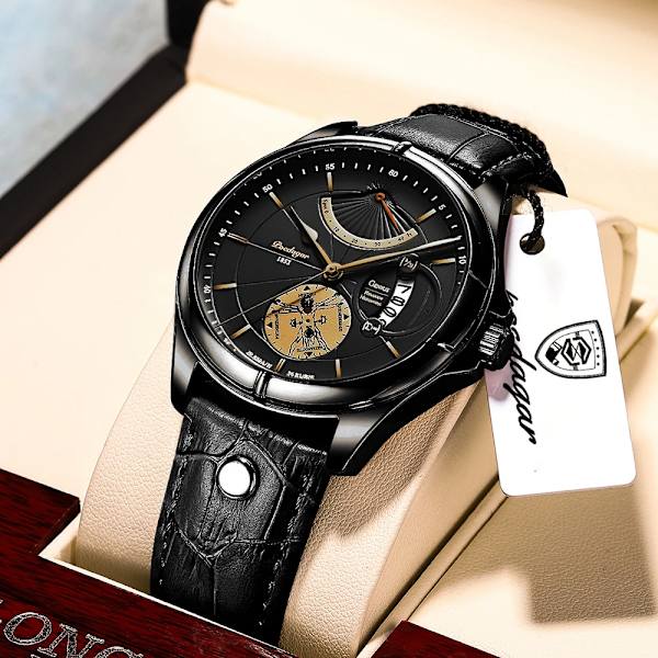 Schweiziskt märke POEDAGAR Sport Watch 2022 New Fashion Big Dial Armbandsur Luxury Waterproof Calendar Quartz Läder Watch Black Gold Leather