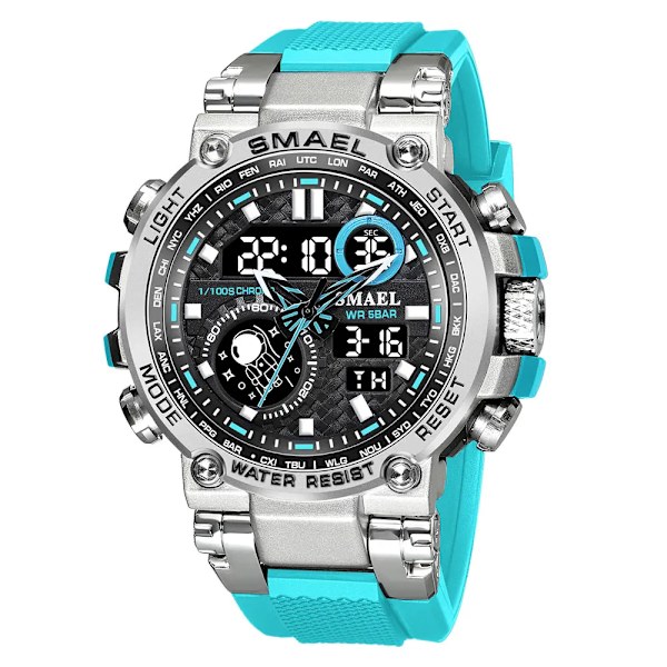 SMAEL Light Blue Sport Digital Watch för män Vattentät Dual Time Display Chronograph Quarz Armbandsur med Auto Date Week 1803B Light Blue