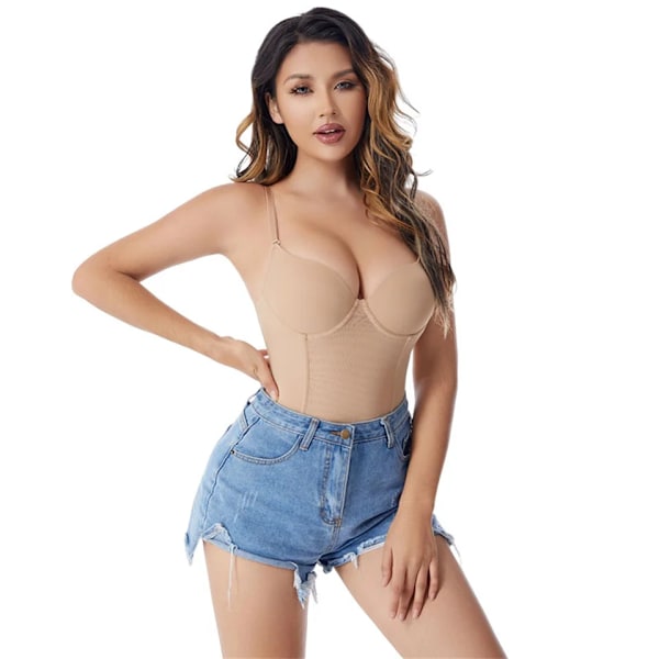 Beonlema Body Shapewear för kvinnor Stål Benbantning Platt magväst Sexig stringtrosa Midja Waist trainer Magkontroll underkläder Nude M