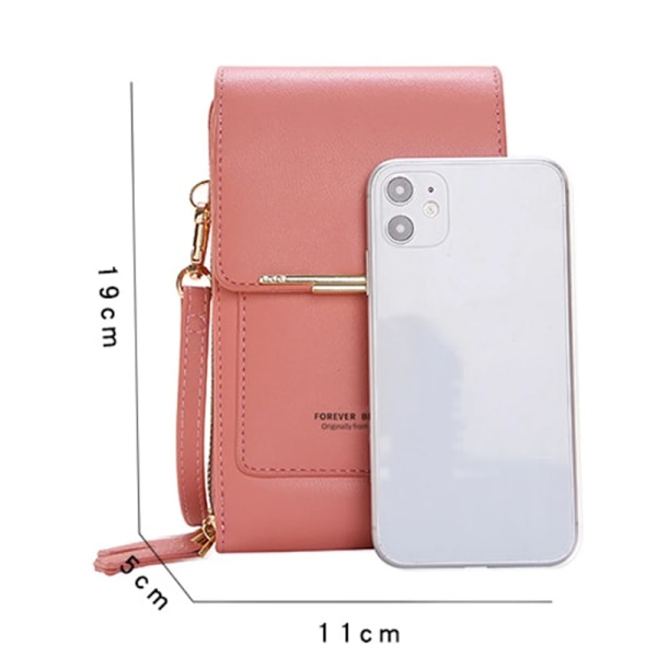 3 stilar kvinnor väskor mjuka läder plånböcker Pekskärm mobiltelefon handväska Crossbody axelrem handväska för dam Pink Touch Screen