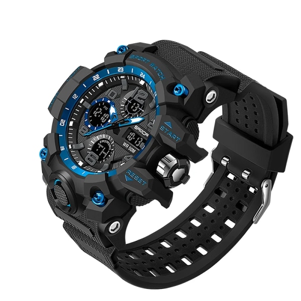 2021 SANDA Sports Military Herrklockor Vattentät Dual Display Quartz Armbandsur För Manklocka Stoppur Relogios Masculino Blue