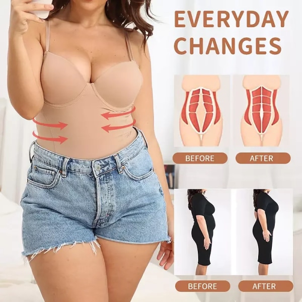 Underkläder för kvinnor Bodysuit Jumpsuit Body Shaper Waist trainer Korsett Shapewear Topp med inbyggd BH Återhämtning efter förlossningen Khaki M